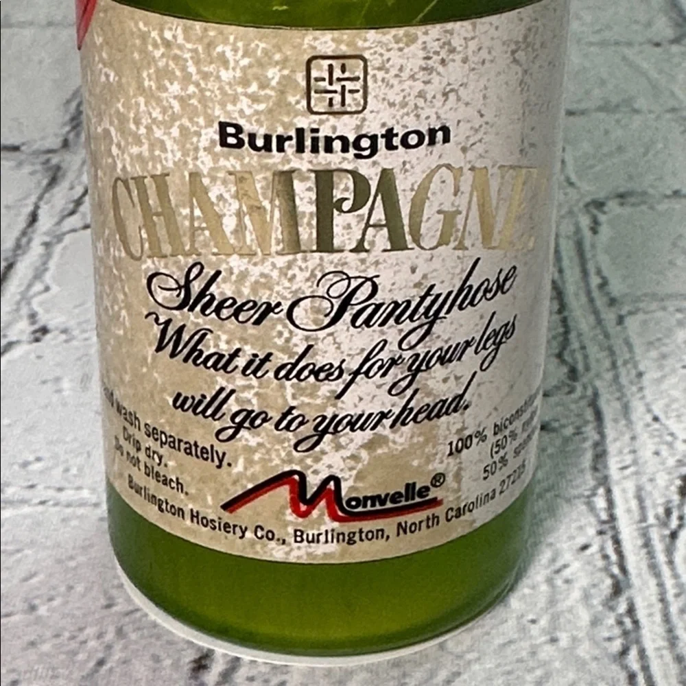 Burlington Champagne Bottle Novelty Sheer Pantyhose Black Medium 115lbs-140lbs